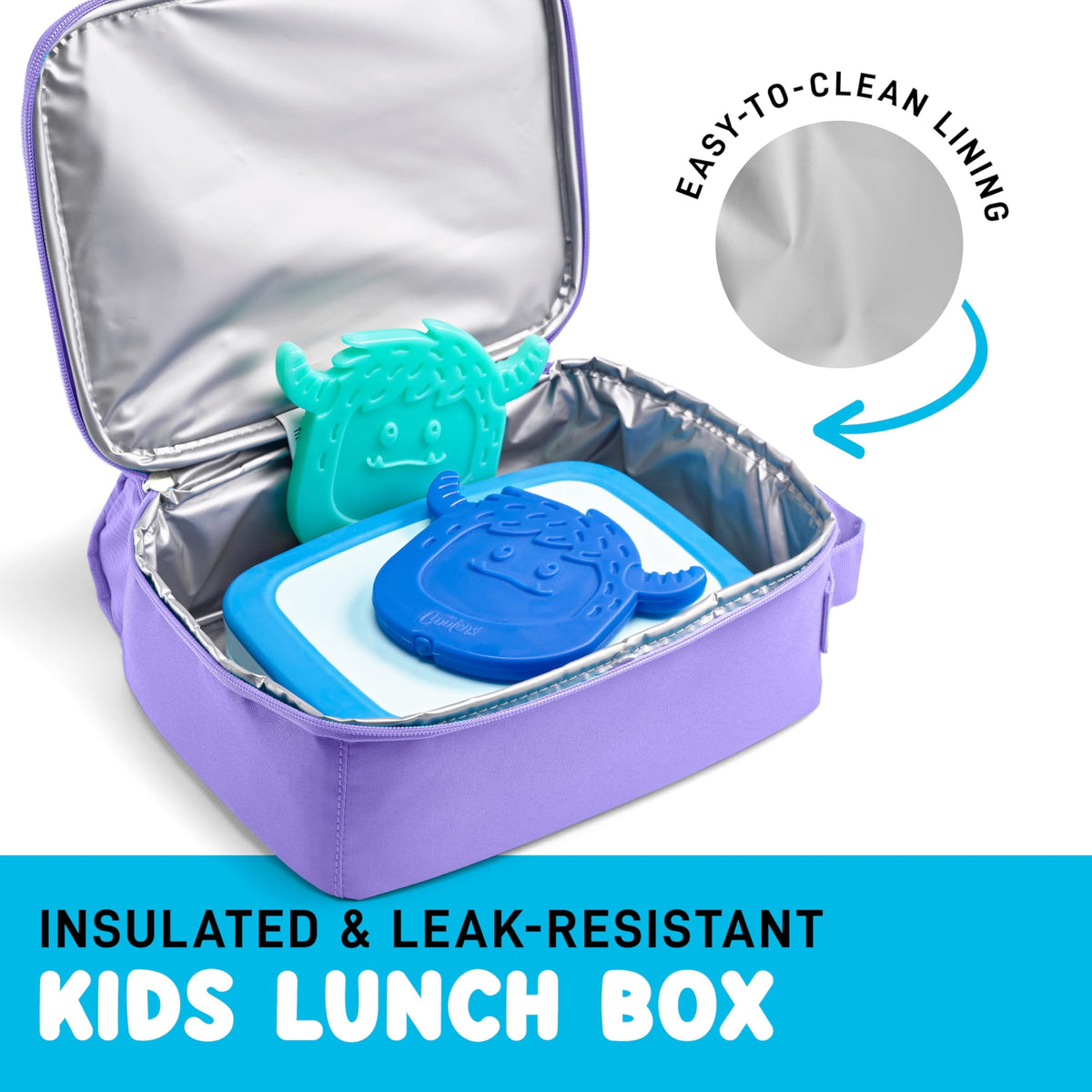 Fit & Fresh Charm Lunch Bag for Kids, Thermal Insulated Lunch Box for Kids Boys & Girls with Shoe Charm Slots for Personalization, School Lunch Box, Purple
