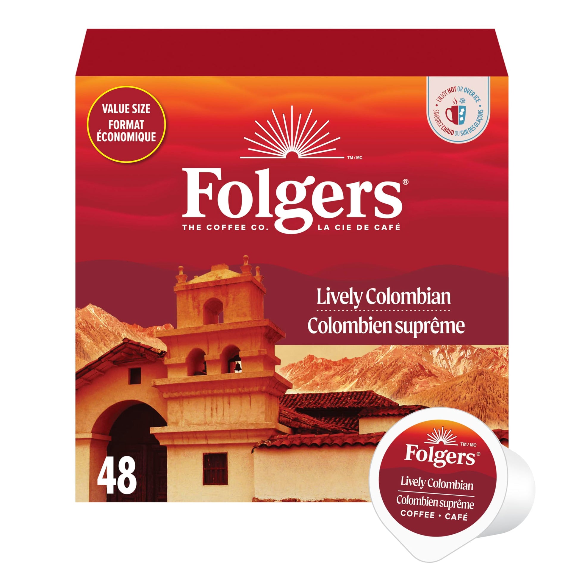 Folgers Lively Colombian Medium Roast Single-Serve Coffee Pods – 48 Count, Arabica Beans for Hot or Iced Coffee