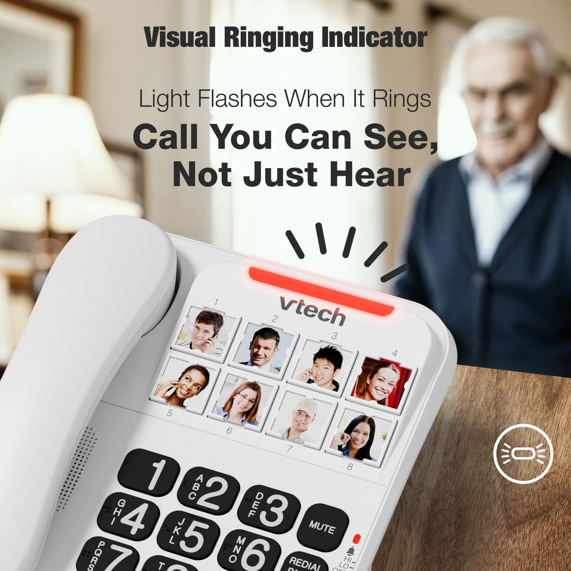 VTech Corded Phone with Oversized High-Contrast Buttons, 8 Photo Speed Dial, Large Buttons, Talking Digits for Seniors, Visual Ringer, Full-Duplex, Earpiece and Speakerphone Volume Control | SN1117 VTech