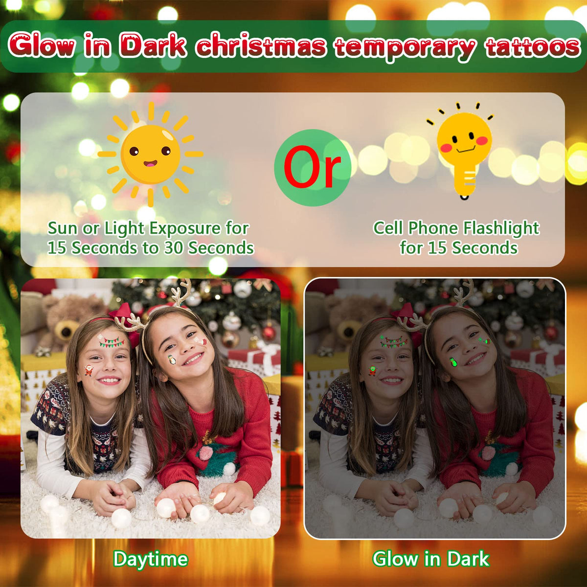 20 Sheets Christmas Temporary Tattoos Christmas Stocking Stuffers for Kids, Glow in Dark Tattoo Stickers Luminous Tattoos Make up Party Favors Filler Decoration for Boys and Girls (Christmas Style) 🍁 All In One Marketplace Canada