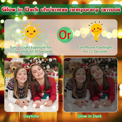 20 Sheets Christmas Temporary Tattoos Christmas Stocking Stuffers for Kids, Glow in Dark Tattoo Stickers Luminous Tattoos Make up Party Favors Filler Decoration for Boys and Girls (Christmas Style) 🍁 All In One Marketplace Canada