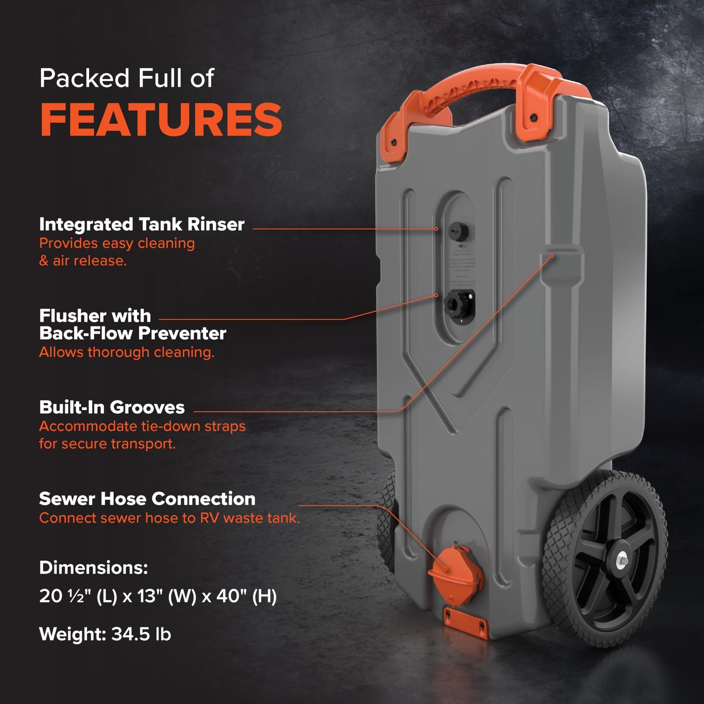 Camco Rhino 21-Gallon Camper/RV Portable Waste Tank - Features Large Heavy-Duty no-Flat Wheels & Low Drain Hole - Includes Removable Steel Tow Adapter, 3' Sewer Hose & More Accessories (39002) 🍁 All In One Marketplace Canada