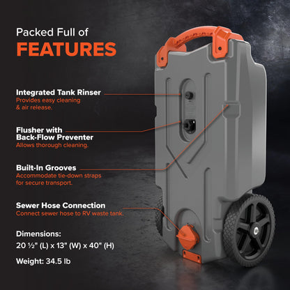 Camco Rhino 21-Gallon Camper/RV Portable Waste Tank - Features Large Heavy-Duty no-Flat Wheels & Low Drain Hole - Includes Removable Steel Tow Adapter, 3' Sewer Hose & More Accessories (39002) 🍁 All In One Marketplace Canada