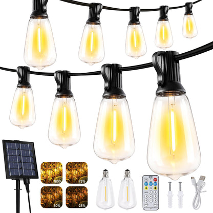 Lomotech Solar String Lights Outdoor Waterproof, 50FT 17+2 LED Shatterproof ST38 Bulbs, Solar String Lights with Remote & Timer, USB & Solar Powered Patio Lights for Outside Backyard Garden Porch - Available at All In One Marketplace Canada