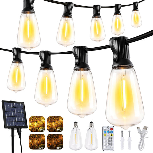 Lomotech Solar String Lights Outdoor Waterproof, 50FT 17+2 LED Shatterproof ST38 Bulbs, Solar String Lights with Remote & Timer, USB & Solar Powered Patio Lights for Outside Backyard Garden Porch - Available at All In One Marketplace Canada