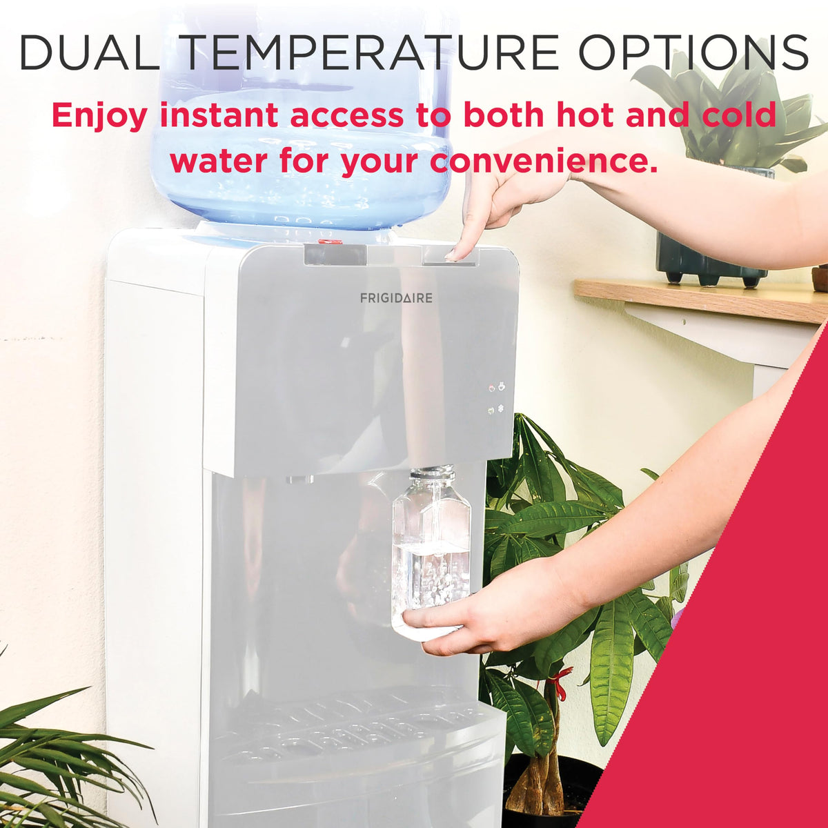 Frigidaire EFWC498, Top Load Hot & Cold Water Cooler Dispenser for Home, Garage, Dorm, RV & Cottage, 3 and 5 Gallon Bottles, 11" D x 11.5" W x 36" H, White
