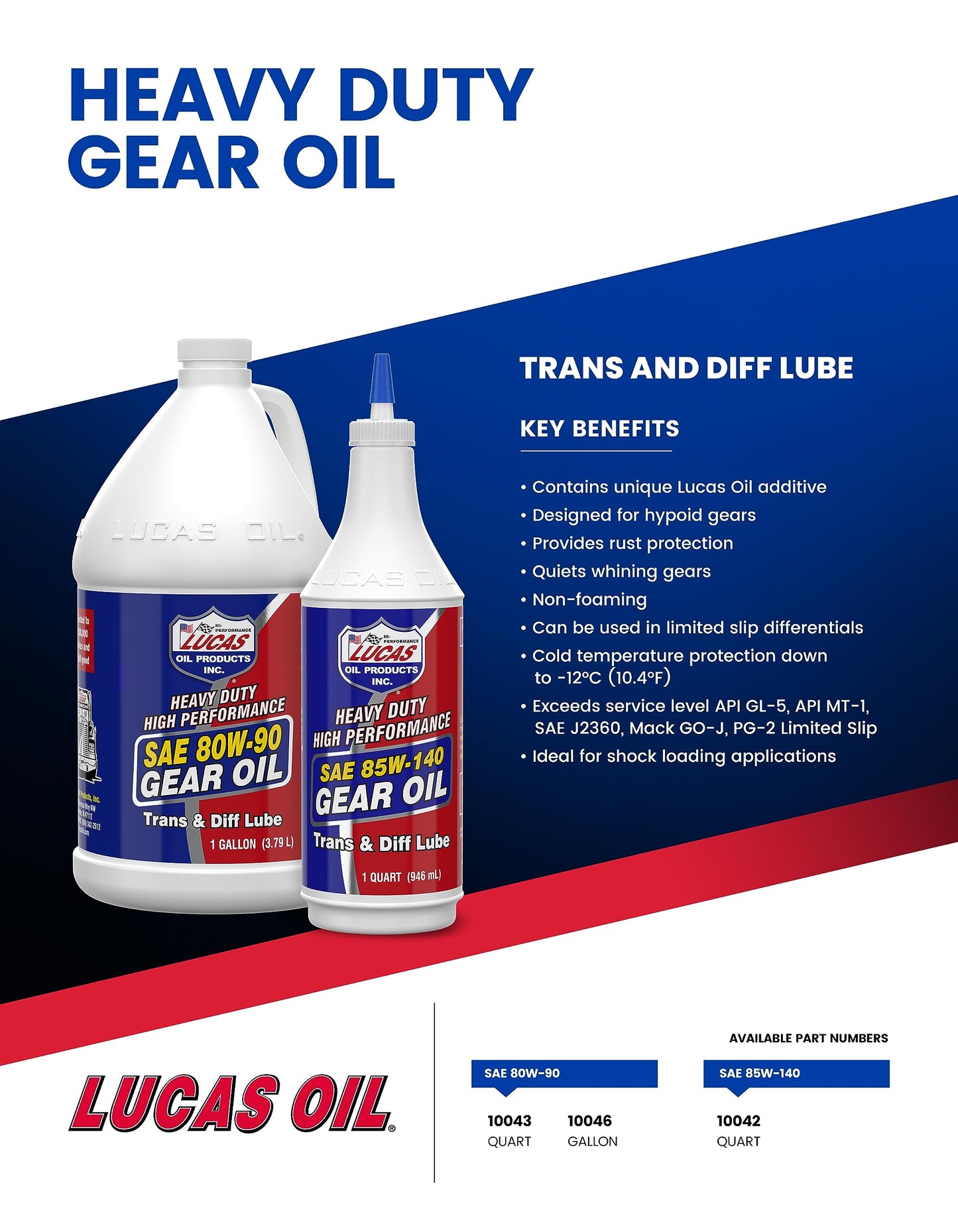 Lucas Oil 10043 SAE 80W-90 Heavy Duty Gear Oil - 1 Quart Lucas Oil