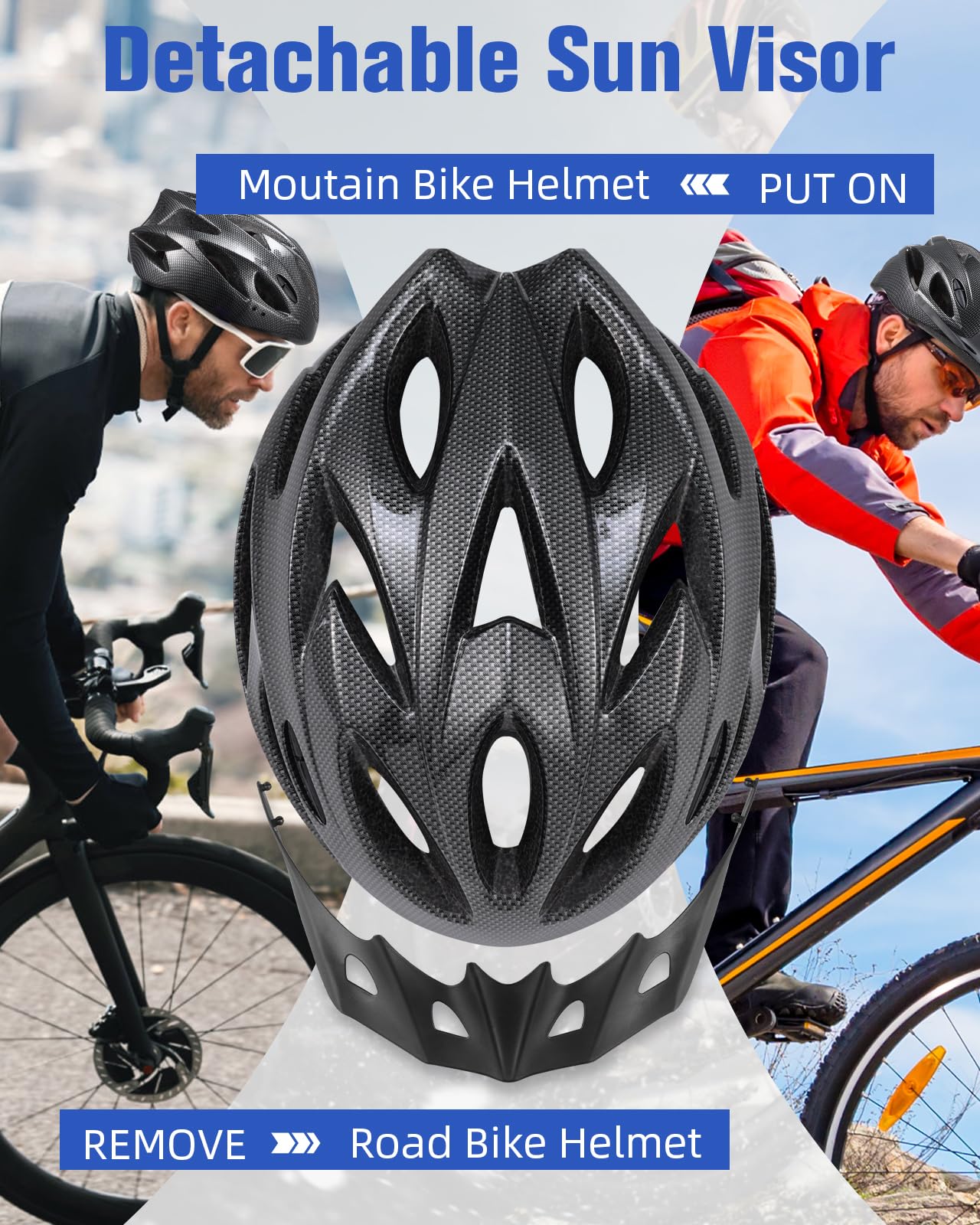Zacro Bike Helmet Adult Men Women - CPSC Safety Certified Lightweight Bicycle Helmet with Detachable Sun Visor, Mountain Bike Helmet Suitable for Men Women Adults Youth