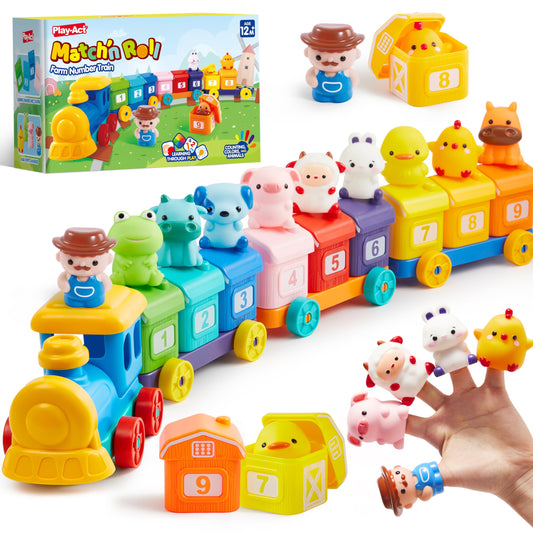 Play-Act Learning Toy for Toddlers 1 2 3 Years Old, Counting, Matching & Sorting Montessori Learning Farm Train Including 9 Farm Animals, Birthday Gift for Baby Boys Girls