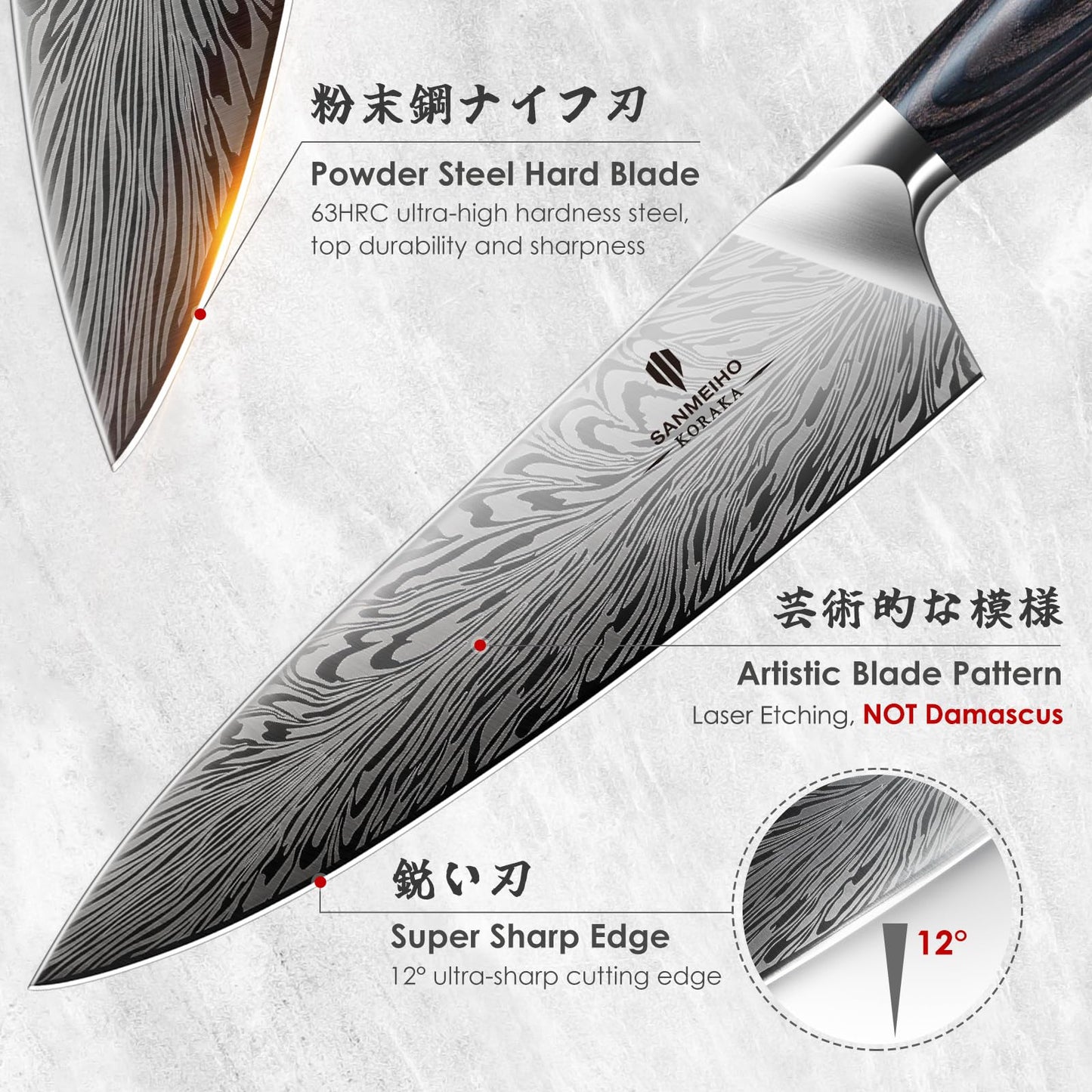 SANMEIHO Chef Knife in Powder Steel, Japanese Kitchen Knife 8 Inch, Ultra Sharp Chef's Knives, High Carbon Japanese Utility Knives for Meat Vegetable with Ergonomic Pakkawood Handle - Available at All In One Marketplace Canada
