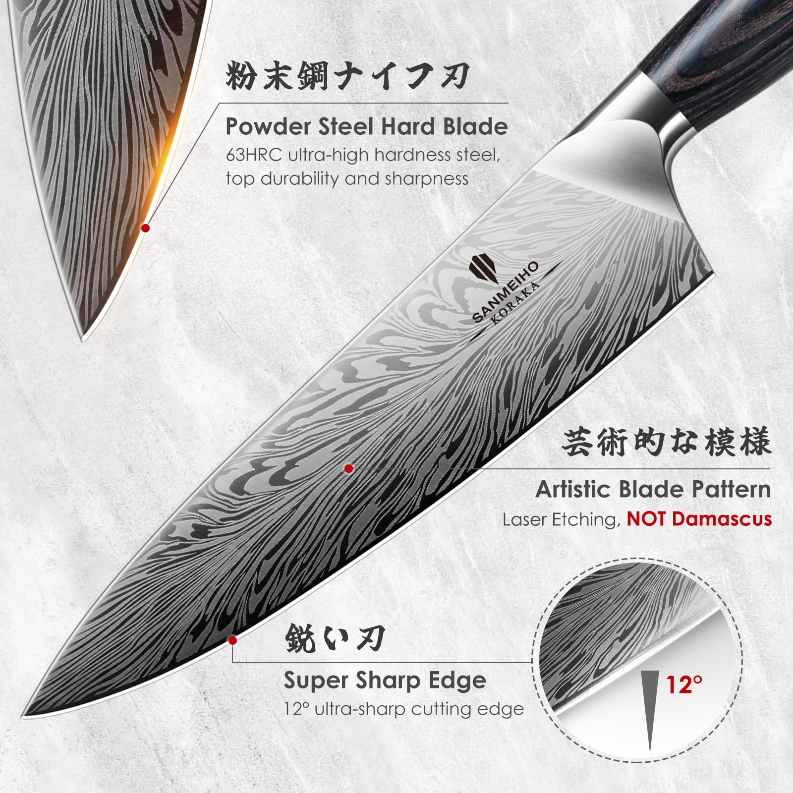 SANMEIHO Chef Knife in Powder Steel, Japanese Kitchen Knife 8 Inch, Ultra Sharp Chef's Knives, High Carbon Japanese Utility Knives for Meat Vegetable with Ergonomic Pakkawood Handle - Available at All In One Marketplace Canada