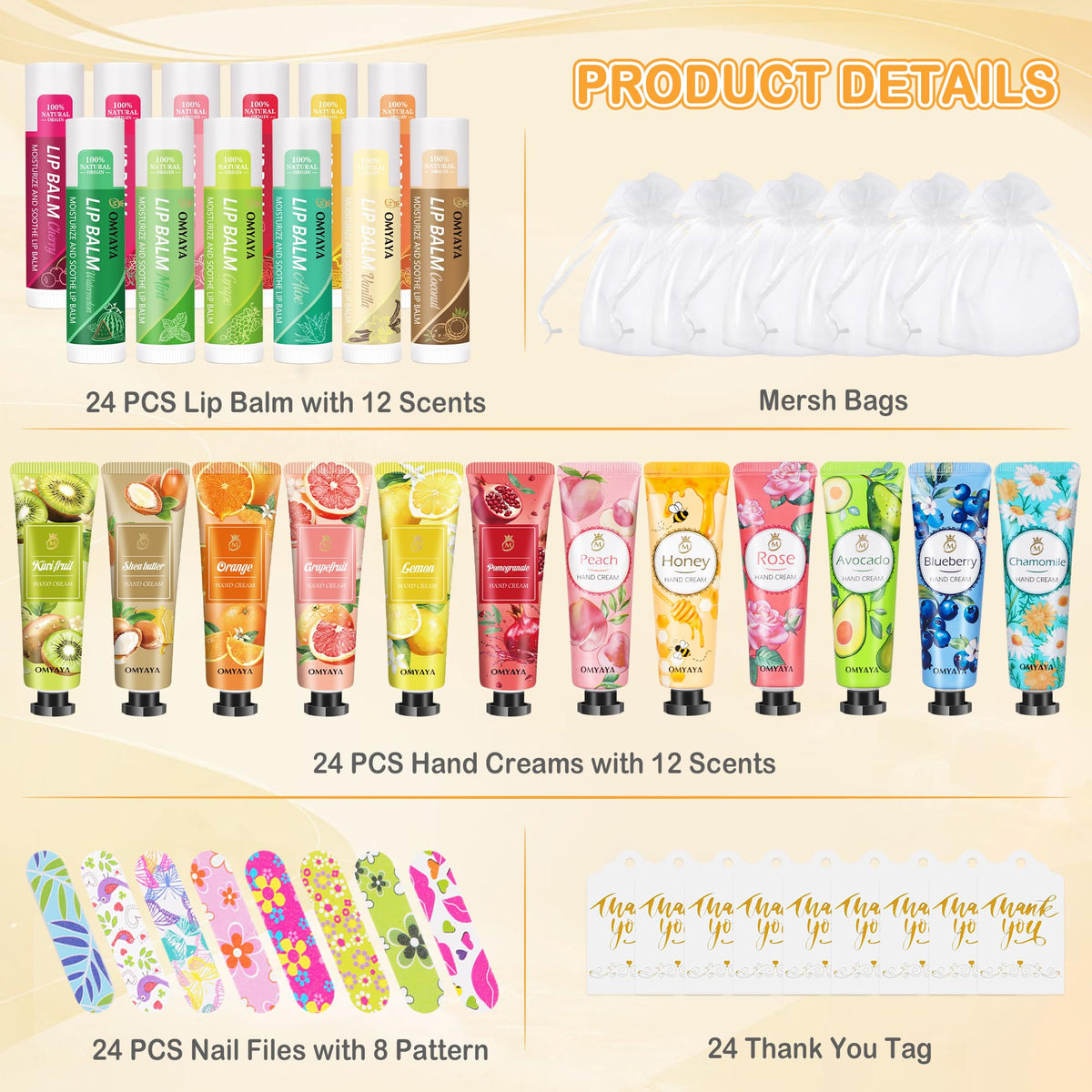 24 Sets Bulk Gifts For Women, Hand Cream Lotion, Lip Balm, Mini Nail Files Gifts Set with Organza Bags, Thank You Card, Baby Shower Bridal Wedding Favor for Guests, Christmas Gifts for Women 🍁 All In One Marketplace Canada
