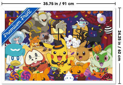 Pokémon: Halloween Party- Group Wall Poster, 34L" x 22.4W", White Framed Version