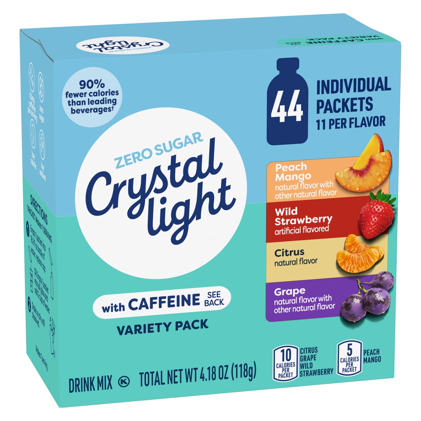 Crystal Light Energy Drink Mix Variety Pack - 44 Individual Packets (Citrus, Grape, Peach Mango, Wild Strawberry)