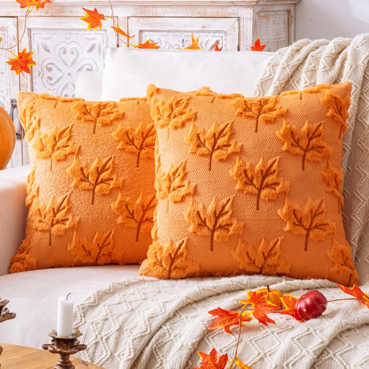 AQOTHES Maple Leaf Fall Orange Throw Pillow Covers 18x18 Inch Set of 2 🍁 All In One Marketplace Canada
