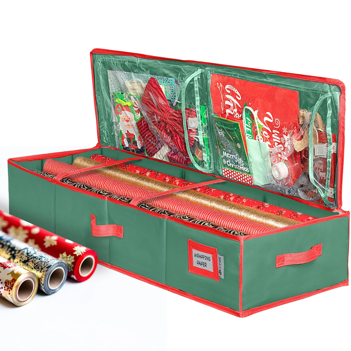 HOLDN' STORAGE Premium Wrapping Paper Storage Container - Durable 600D Tear-Proof, Fits 27 Rolls Gift Wrap, Extra Pockets for Ribbons & Bows, Underbed Storage - Ideal for Holiday Christmas, Green 🍁 All In One Marketplace Canada