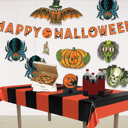 Nappes à rayures orange et noires Beistle, 54 po x 108 po, nappe en plastique, nappe rectangulaire, nappe de fête, nappe en plastique d'Halloween, décorations d'Halloween, orange/noir, 2 pièces