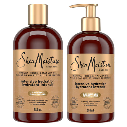 Shea Moisture Manuka Honey and Mafura Oil Shampoo and Conditioner For Extra Dry, Damaged Hair Formulated Without Sulfates, Silicones, Parabens, Phthalates, Mineral Oil or Petrolatum, 384ml (2-Pack) - Available at All In One Marketplace Canada