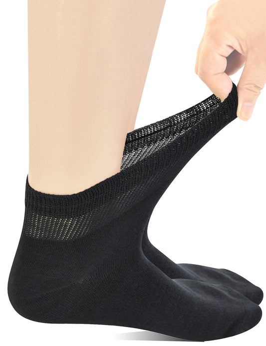 Yomandamor 5 Pairs Mens Bamboo Blend Cotton Ankle Extra-Wide Diabetic Socks with Seamless Toe(Size:10-13)(black) - Available at All In One Marketplace Canada