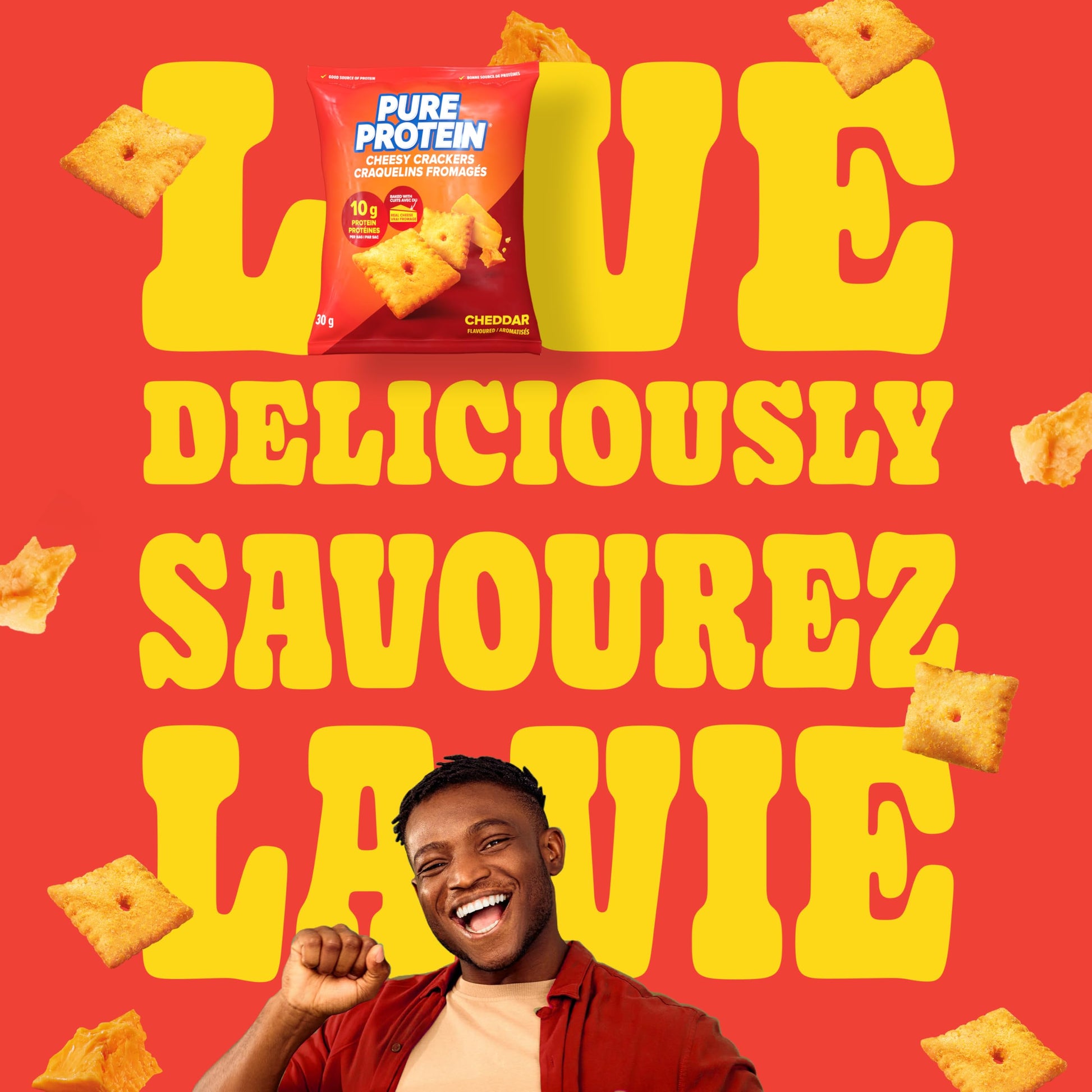 Pure Protein Cheesy Crackers, Cheddar, High Protein Snack, 10G Protein, Pack of 8 Pure Protein