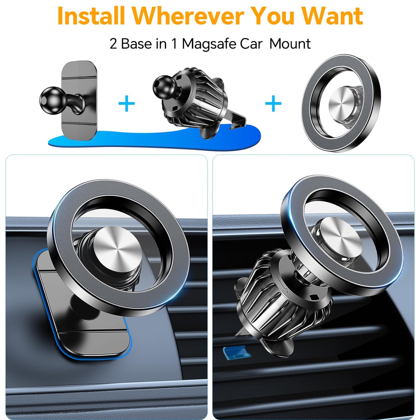 Kaistyle for Magsafe Car Mount【20 Strongest Magnets】Magnetic Phone Holder for Car Phone Holder Mount Dash【360°】Cell Phone Mount for Car Accessories for Women Men iPhone 17 Pro Max Air 16 15 14 13 12 - Available at All In One Marketplace Canada