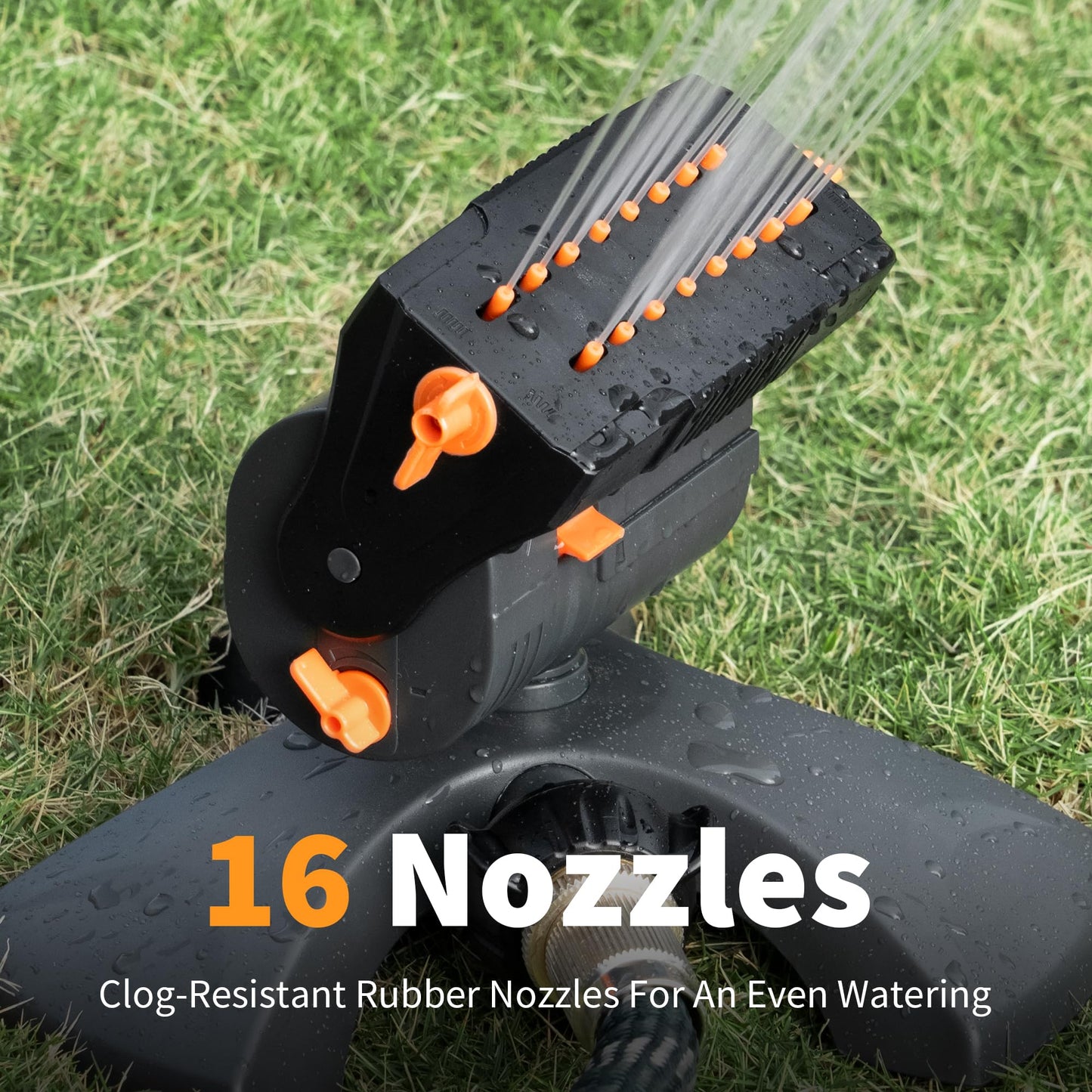 Diivoo Mini Turbo Oscillating Sprinkler, Garden Sprinkler with Large Base, Water Sprinkler for Yard, Adjustable Width, Range and Flow Rate, 16 Nozzles, Grey