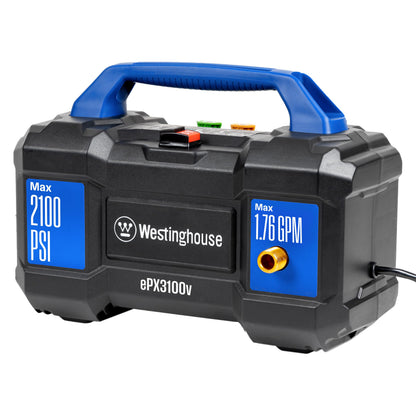 Westinghouse ePX3100v Electric Pressure Washer, 2100 Max PSI 1.76 Max GPM, Built-in Carry Handle, Detachable Foam Cannon, Pro-Style Steel Wand, 3-Nozzle Set, for Cars/Fences/Driveways/Home/Patios Westinghouse