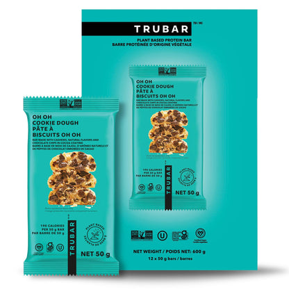 TRUBAR Vegan Protein Bar, Oh Oh Cookie Dough, Gluten Free, Plant Based, High Fiber, Dairy Free, Low Fat, Non GMO, No Sugar Alcohols, 12G Lean Protein, 13G Fiber, Healthy Snack Bars, 12 CT
