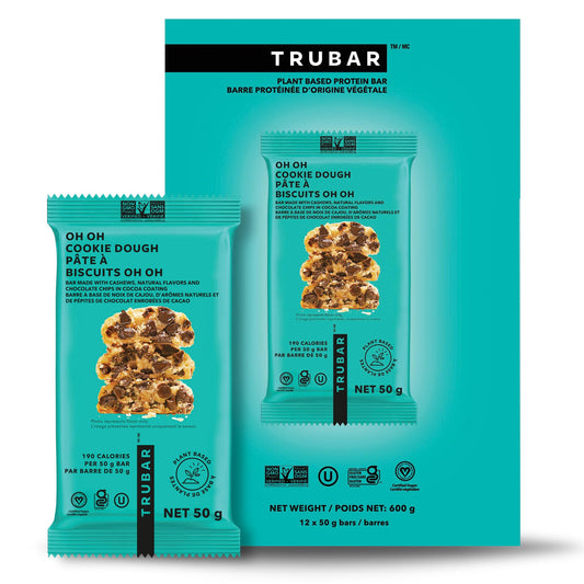 TRUBAR Vegan Protein Bar, Oh Oh Cookie Dough, Gluten Free, Plant Based, High Fiber, Dairy Free, Low Fat, Non GMO, No Sugar Alcohols, 12G Lean Protein, 13G Fiber, Healthy Snack Bars, 12 CT