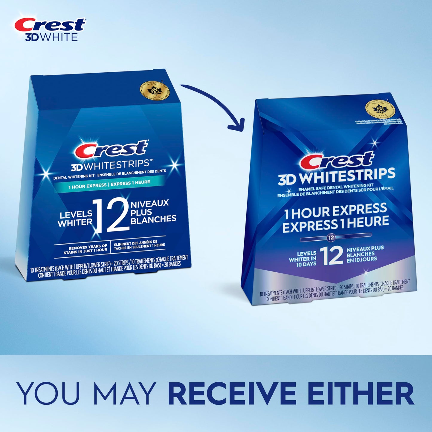 Crest 3D Whitestrips 1-Hour Express At-home Teeth Whitening Kit, 10 Treatments, 12 Levels Whiter for Fast Whitening Crest