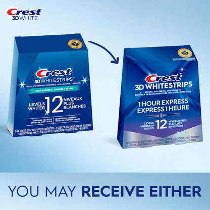 Crest 3D Whitestrips 1-Hour Express At-home Teeth Whitening Kit, 10 Treatments, 12 Levels Whiter for Fast Whitening Crest