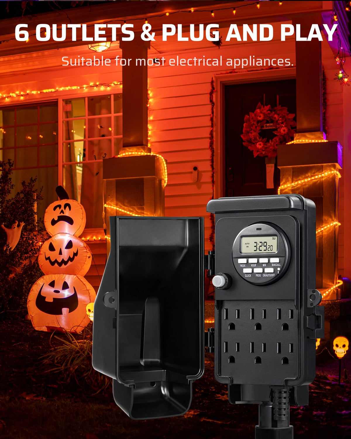 DEWENWILS Outdoor Digital Power Strip Timer, Outdoor Multi Socket Timer, Waterproof 6 Outlet Garden Power Stake, 6ft Cord, for Halloween/Christmas Lights, Yard, Garden, 15A Heavy Duty 🍁 All In One Marketplace Canada