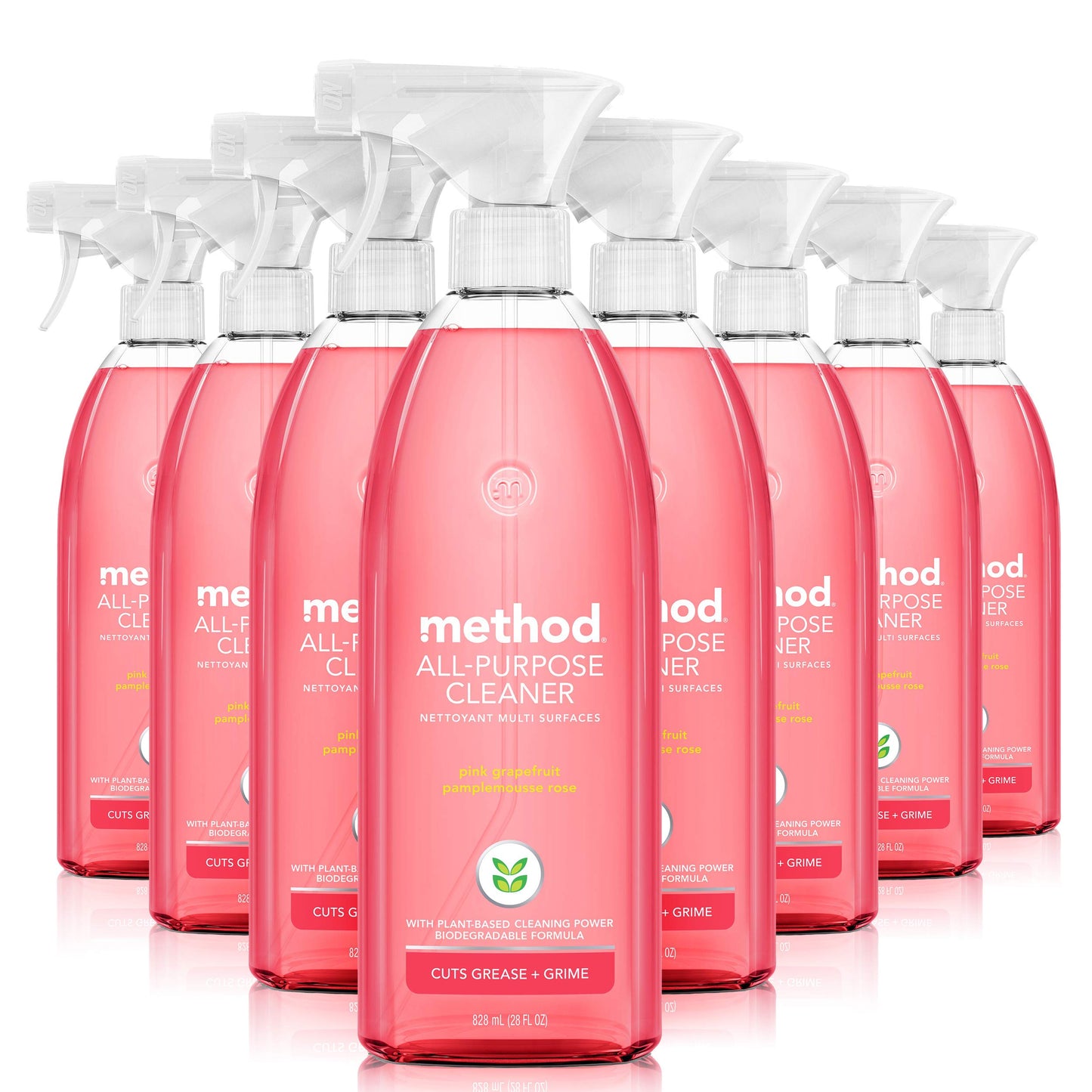 Method All-Purpose Cleaner Spray, Plant-Based and Biodegradable Formula Perfect for Most Counters, Tiles, Stone, and More, Pink Grapefruit Scent, 828 ml Spray Bottles, 8 Pack, Packaging May Vary Method
