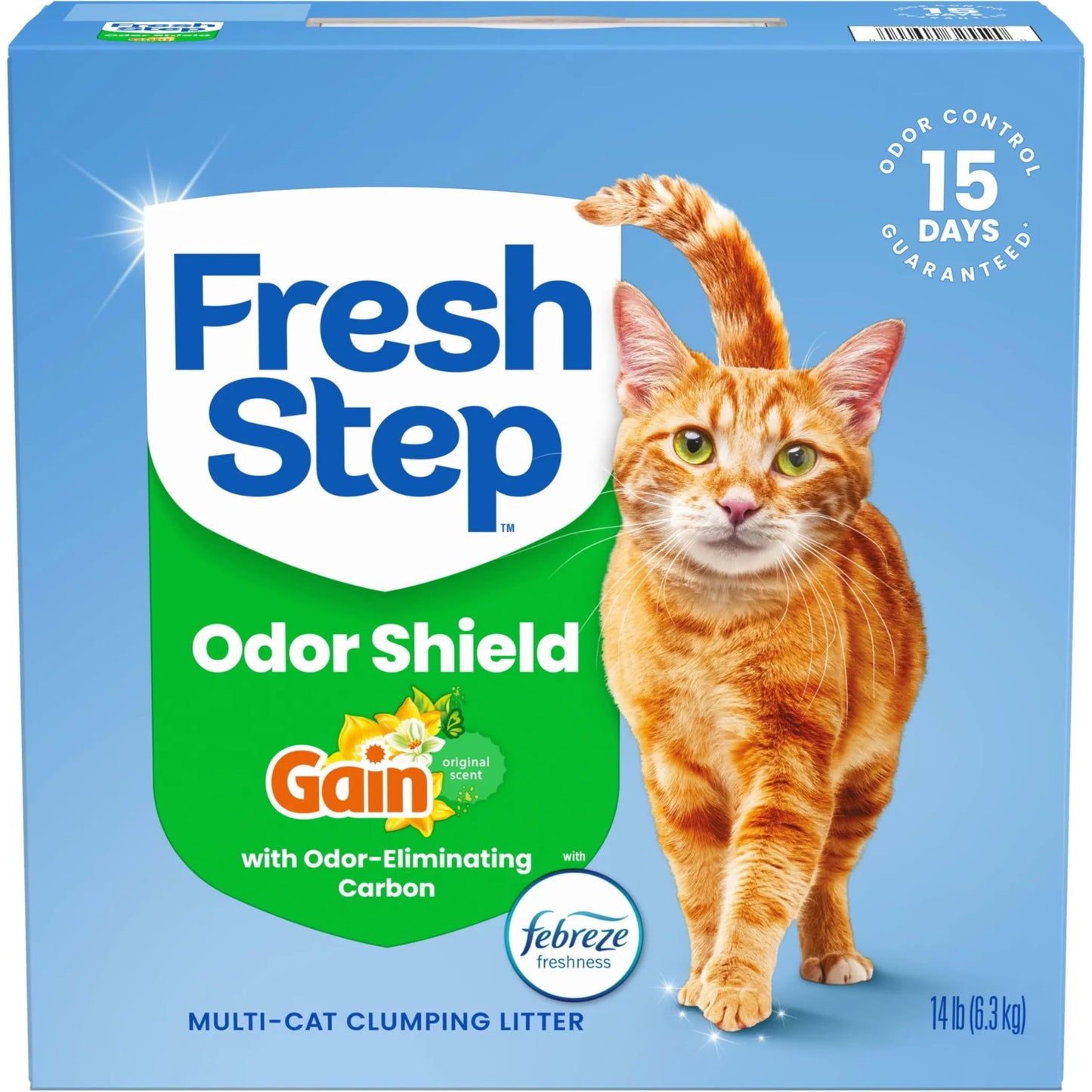 Fresh Step Clumping Cat Litter with Febreze Gain Scent, Long Lasting Odor Control Kitty Litter with Activated Charcoal, Low Dust Formula, 14 lb Fresh Step