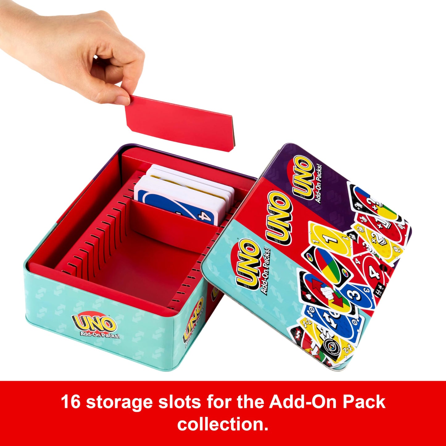 Jeu de cartes UNO Mattel Games avec 2 paquets d'extension et une boîte de rangement en métal