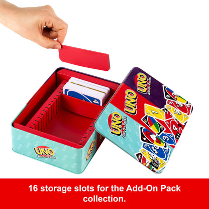 Jeu de cartes UNO Mattel Games avec 2 paquets d'extension et une boîte de rangement en métal