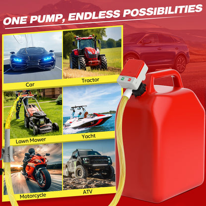 2026 Upgraded Electric Fuel Transfer Pump with Auto-Stop, 3.2 Gallon per Min, USB & Battery Powered, 51" Hose, 4 Gas & Jerry Can Adapters, Leak-Proof Gas Pump for Gasoline, Diesel and Kerosene