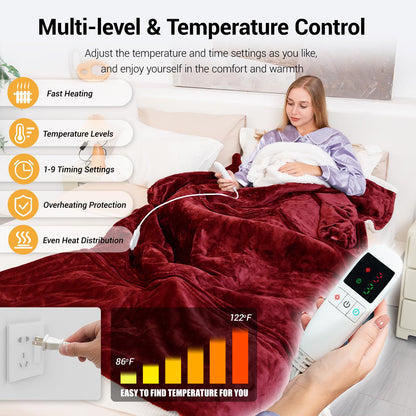 Wearable Heated Blanket Electric with Removable FootPocket,Snuggle Heated Blankets Hoodie with Sleeves Heated Robes for Women Flannel&Sherpa Heating Throw Blanket Shawl with 9 Temp for Winter 50"x80" 🍁 All In One Marketplace Canada