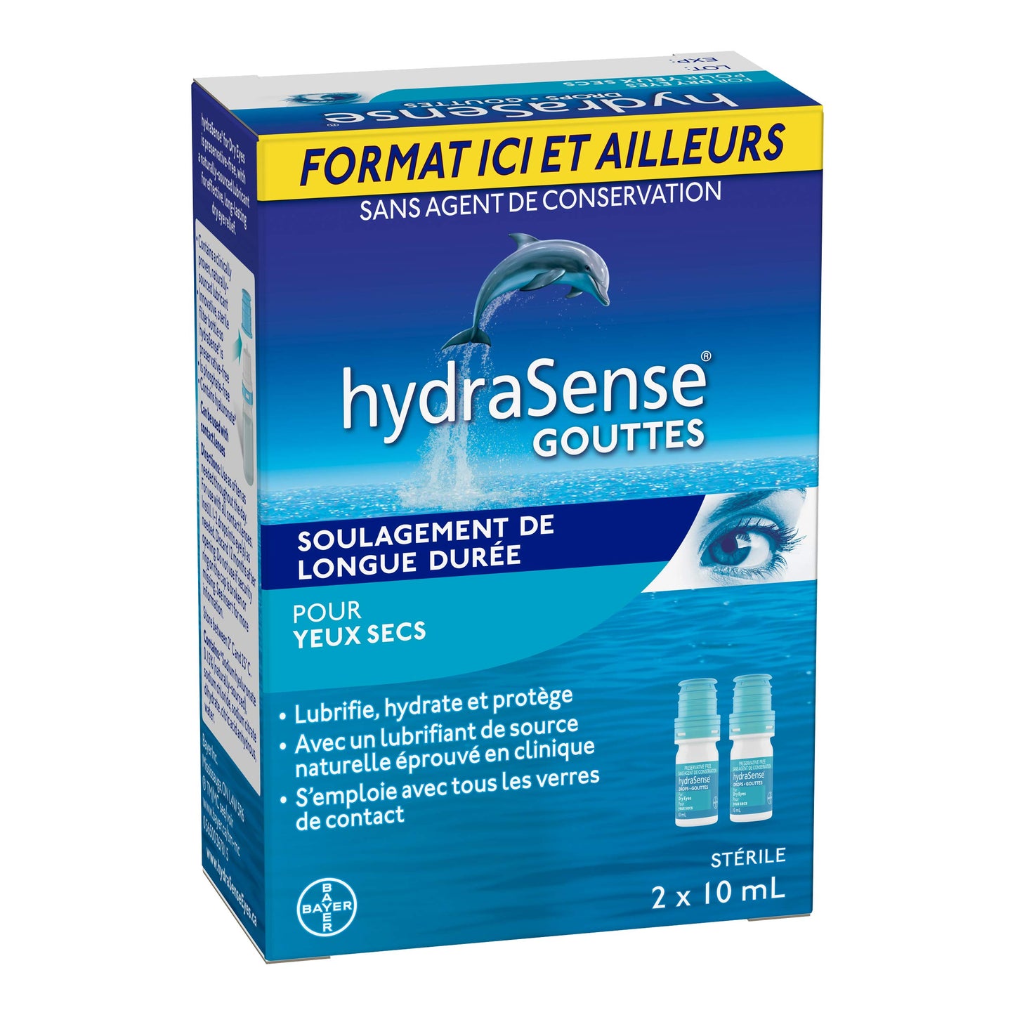 HydraSense Eye Drops, For Dry Eyes, Fast and Long-Lasting Relief, Preservative Free, Naturally Sourced Lubricant, Home and Away Twin Pack (2 x 10 mL), 20 mL HydraSense