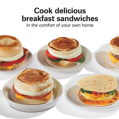 Hamilton Beach Dual Breakfast Sandwich Maker with Audible Timer, Ready in 5 Minutes, Removable Dishwasher Safe PFAS-Free Non-Stick Egg Cooker Ring, Silver (25490MNC) Hamilton Beach