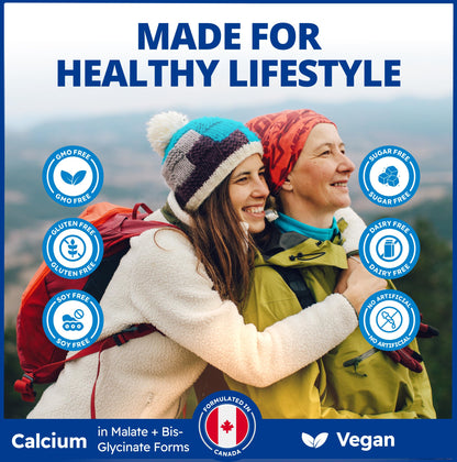 CanPrev Calcium Malate Bis-Glycinate Supplement, 120 Capsules 120-Day Supply - Therapeutic 200mg Elemental - Ideal for Healthy Bones, Teeth, Muscle Cramps and Promote Relaxation - Vegan and Non-GMO - Available at All In One Marketplace Canada