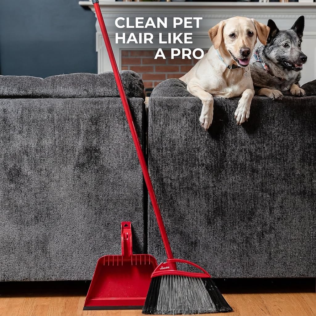 Vileda Pet Pro Broom with Step-On Dustpan and 3-Piece Handle | Remove 99% Dust and Dirt in One Sweep - Available at All In One Marketplace Canada