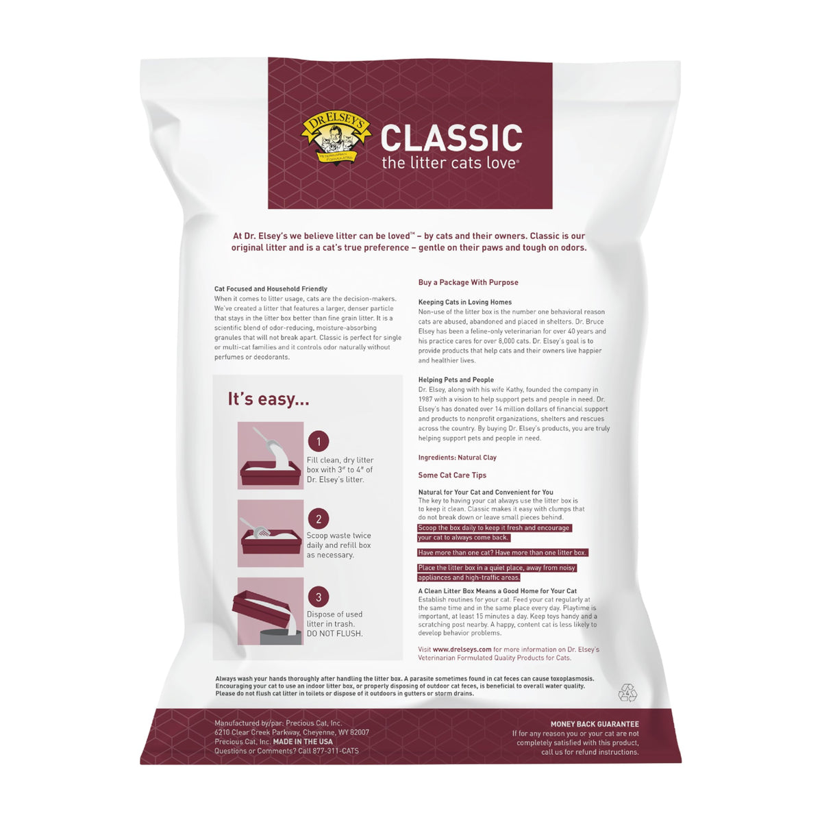 Dr. Elsey's Classic Unscented Clumping Clay Cat Litter 18 lb. Bag
