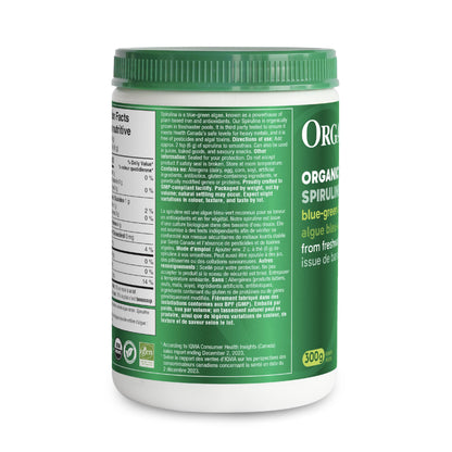 Organika Canadian-Made Certified Organic Spirulina Powder- Superfood, 3rd Party Tested, Pristine Sourcing, Vegan- 300g - Available at All In One Marketplace Canada