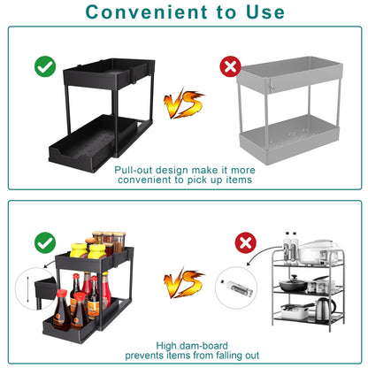 DEKAVA Under Sink Organizer 2 Pack, Bathroom Organizers, 2 Tier Sliding Cabinet Basket Organizer Drawer, Multi-Purpose Bath Collection Baskets for Bathroom (Black)