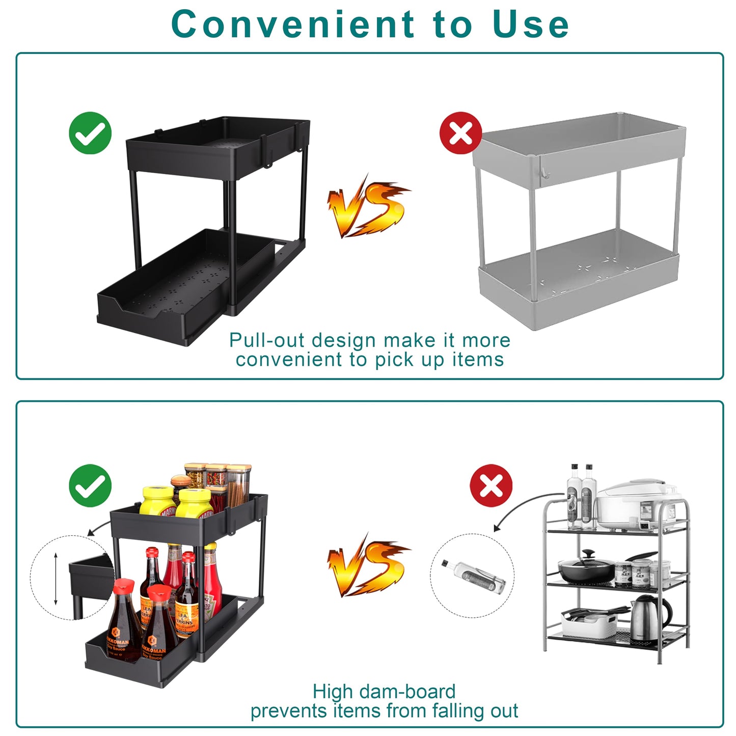 2-PACK Under Sink Organizers and Storage with Sliding Drawer, 2-Tier Bathroom Under Sink Shelf Rack,Multi-Functional Cabinet Storage Space Saver For Kitchen/Bathroom/Bedroom/Office. - Available at All In One Marketplace Canada