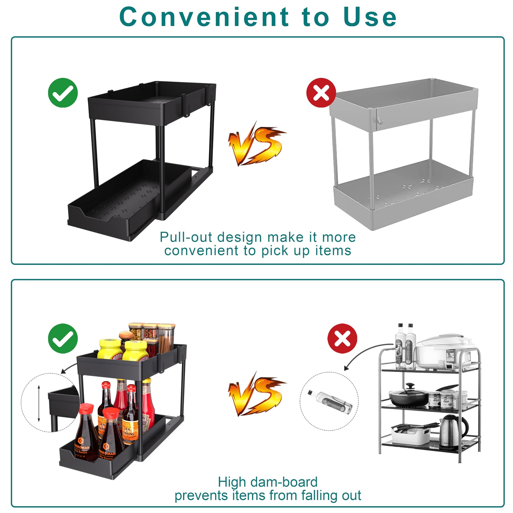 2-PACK Under Sink Organizers and Storage with Sliding Drawer, 2-Tier Bathroom Under Sink Shelf Rack,Multi-Functional Cabinet Storage Space Saver For Kitchen/Bathroom/Bedroom/Office. - Available at All In One Marketplace Canada