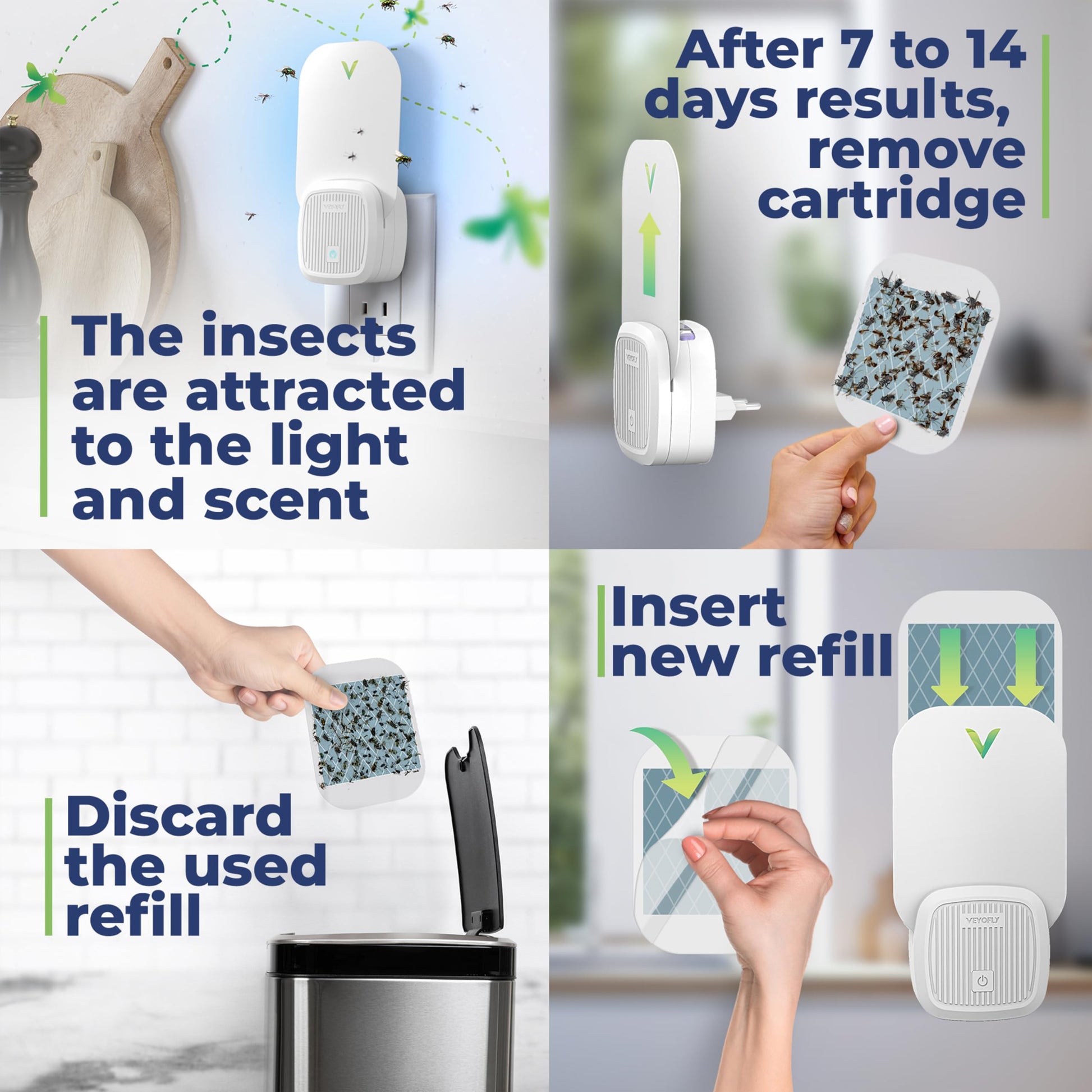VEYOFLY Fruit Fly Traps for Indoors (1 Device + 2 Refills), Gnat Trap Indoor Plug in, Bug Traps, Flying Insect Trap, Gnat Traps for House Indoors, Fly Trap Indoor for Home Bug Light, Gnats Catcher