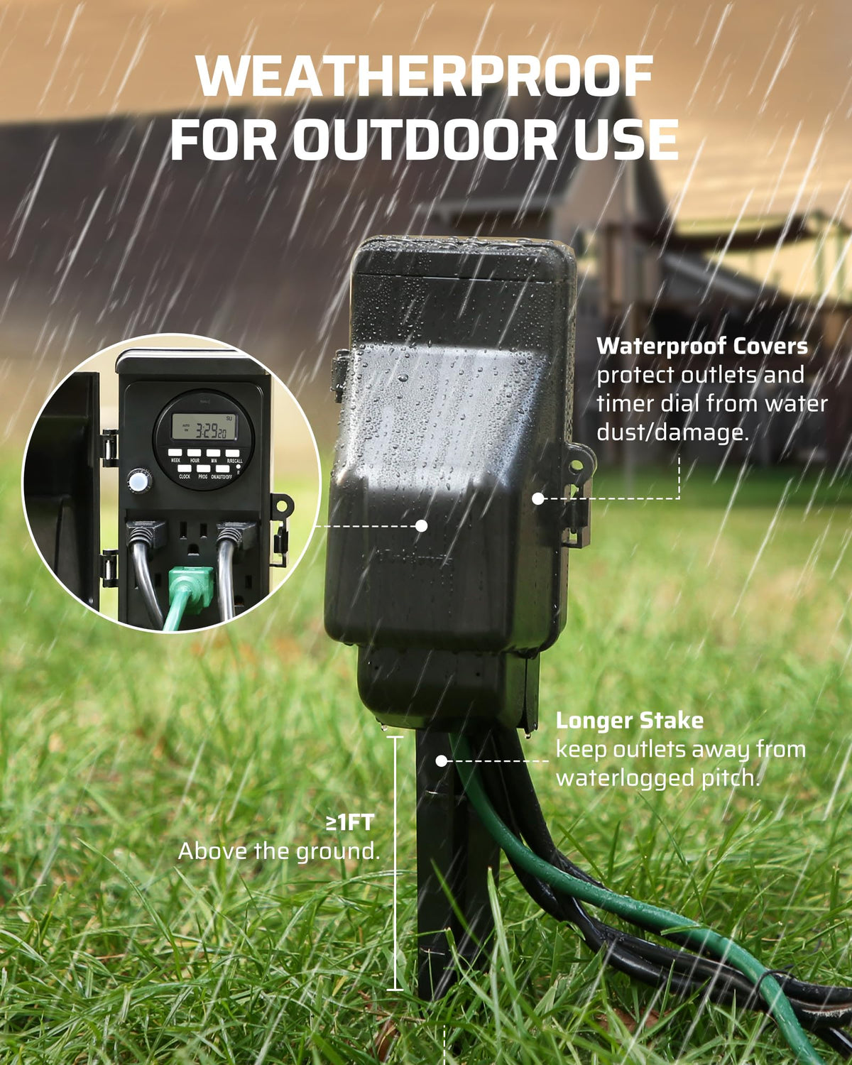 DEWENWILS Outdoor Digital Power Strip Timer, Outdoor Multi Socket Timer, Waterproof 6 Outlet Garden Power Stake, 6ft Cord, for Halloween/Christmas Lights, Yard, Garden, 15A Heavy Duty 🍁 All In One Marketplace Canada