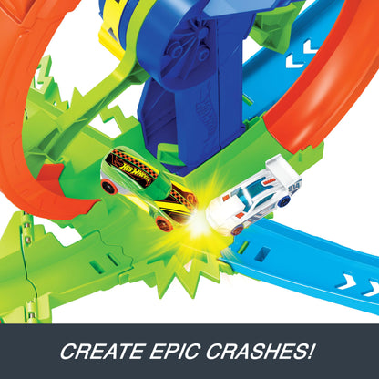 Hot Wheels Toy Car Track Set, Launch and Loop Playset & 1:64 Scale Die-Cast Vehicle, Crash Area on Figure 8 Track with Loop-Kicker Booster Hot Wheels